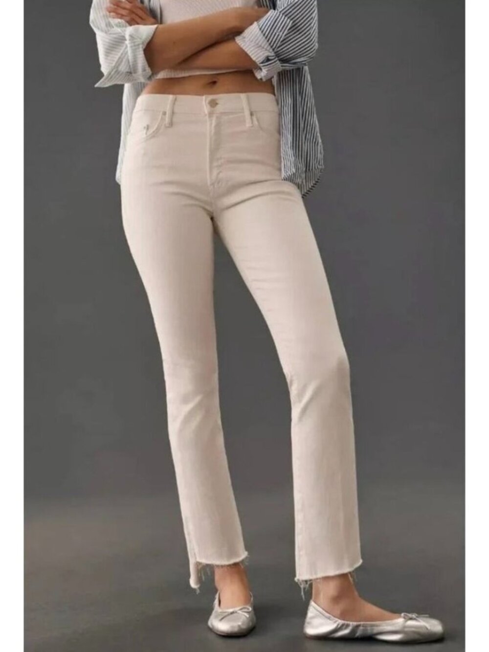 Mother The Insider Crop Step Fray Cream Puffs Jeans Size 29